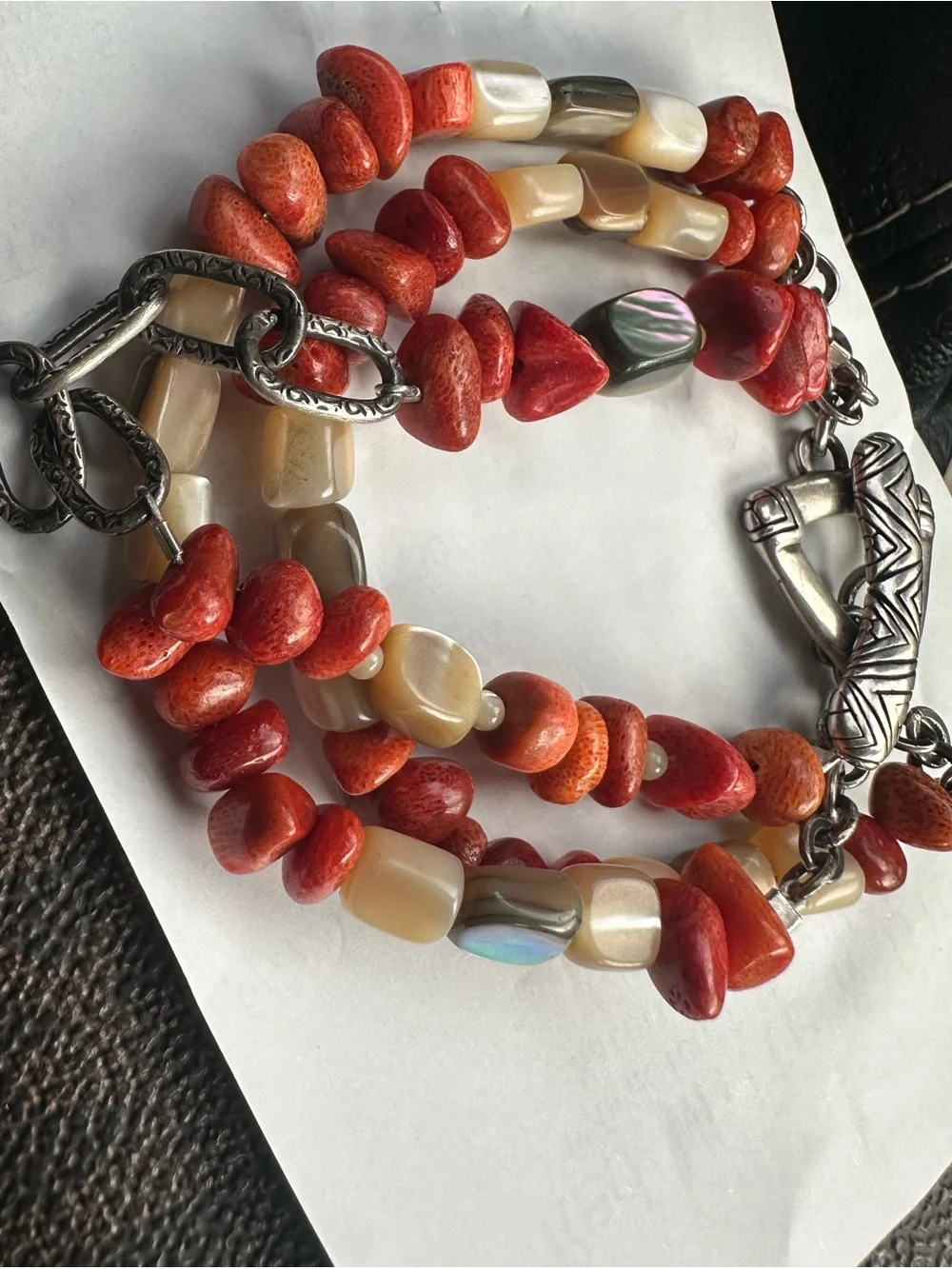 Silpada Red and Cream Multi-Strand Stone Bracelet with Decorative Toggle - Picture 2 of 2